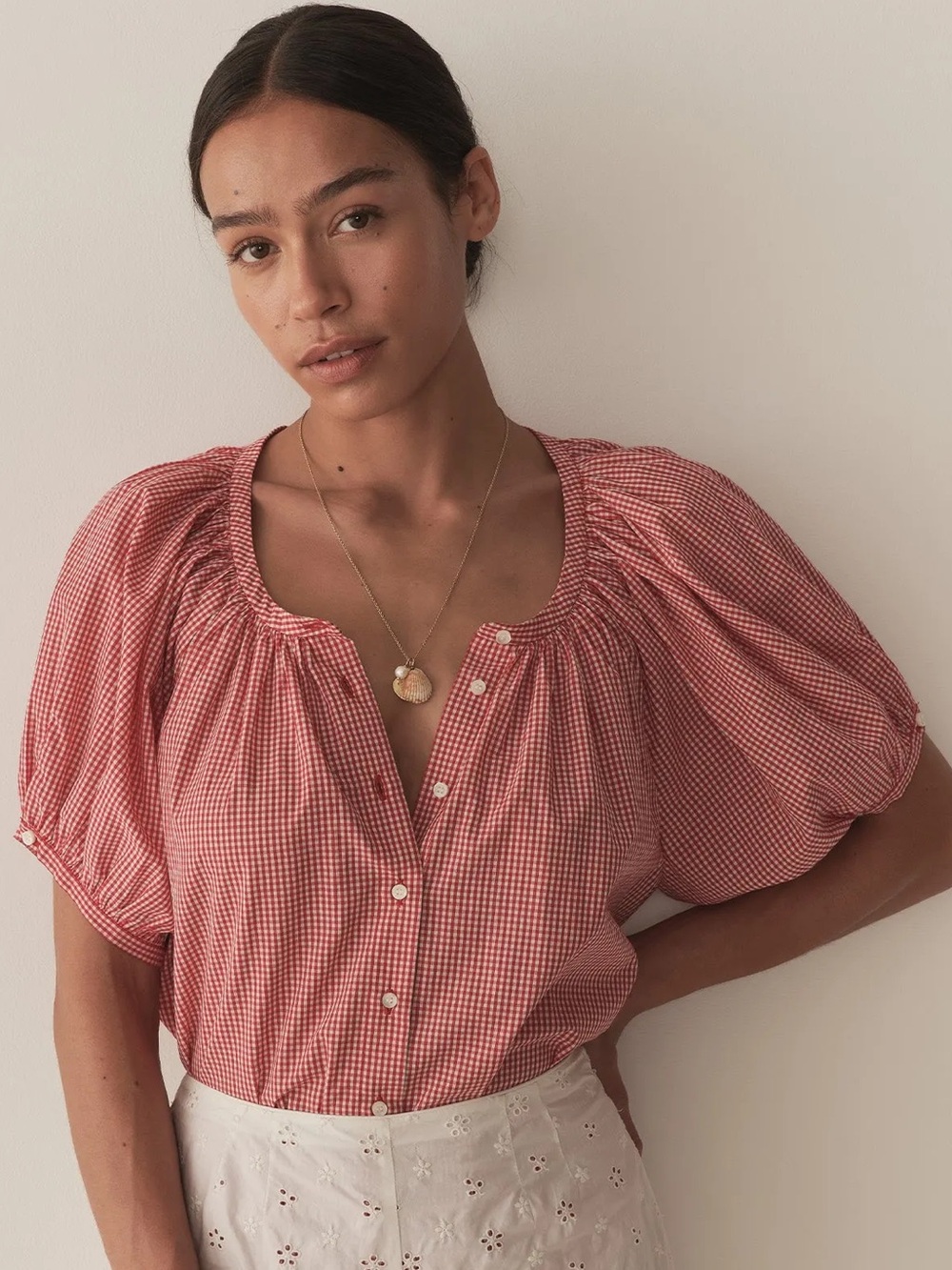 DOEN Cerise Paris Gingham June Top S